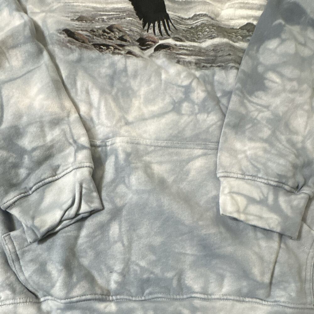 Mountain Men's L Blue/Gray Fleece Pullover Hoodie Tie-Dye Eagle Graphic Pocket - Picture 8 of 10